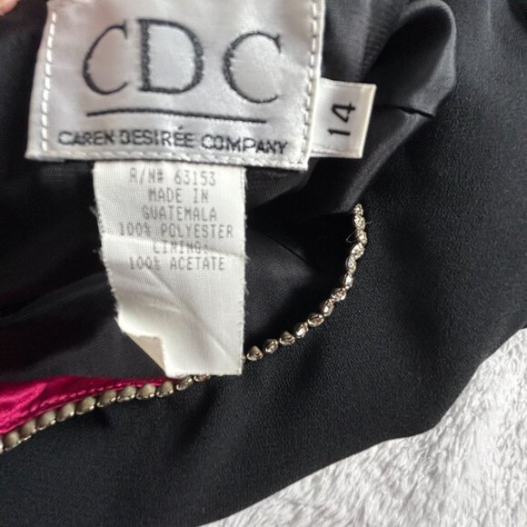 CDC Womens Black Short Sleeve Dress with Rhinestone Trim & Pink Lining Size 14 - Picture 3 of 10